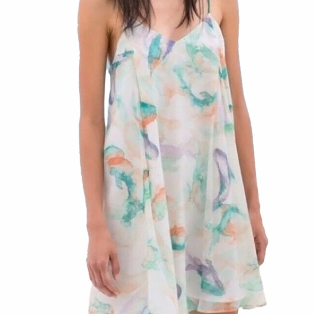 ZARA Watercolor Print Koi Fish Flowy Spaghetti Strap Mini A-line Dress Summer S